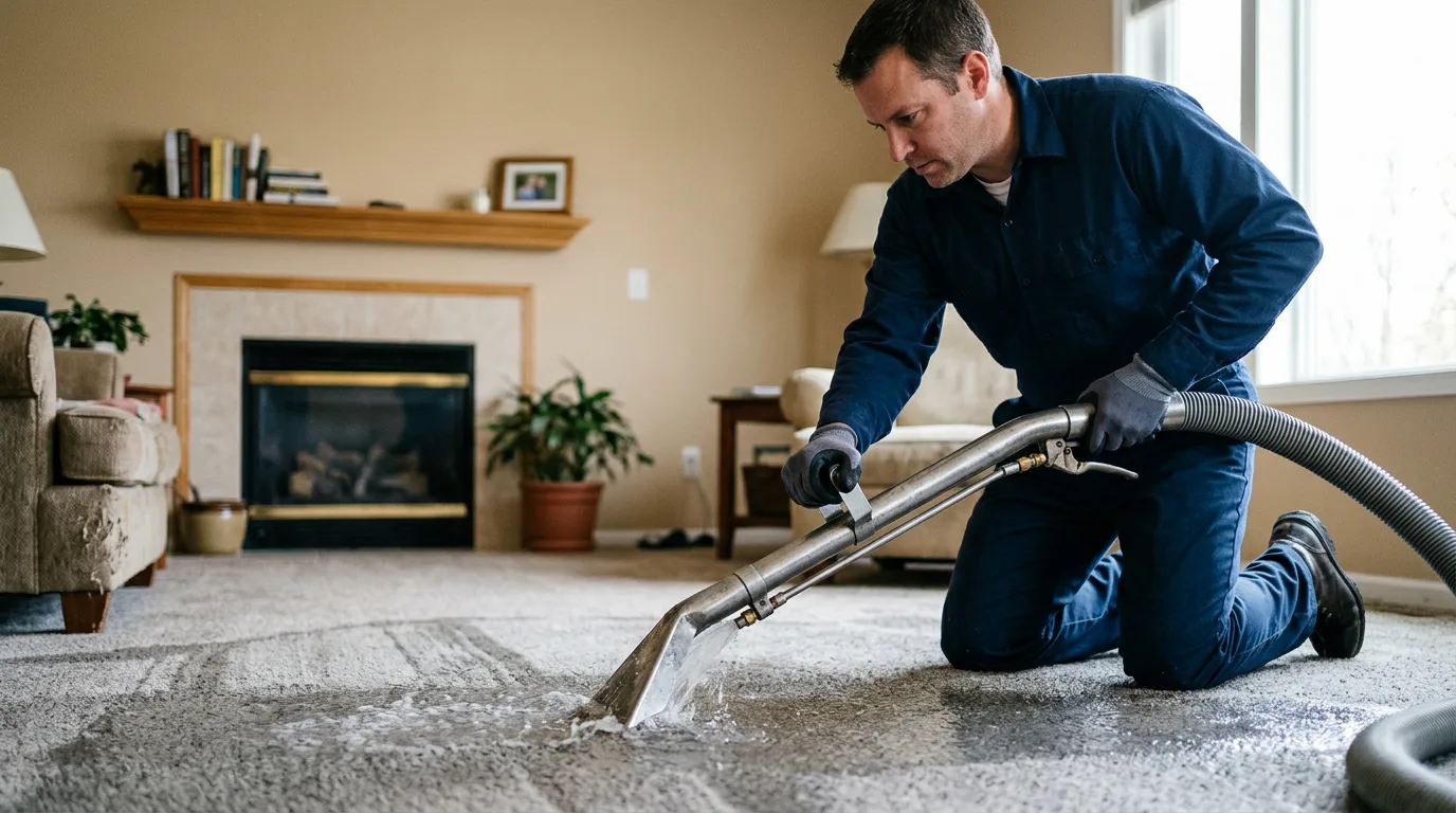 Water damage restoration technician working near Green Bay, WI
